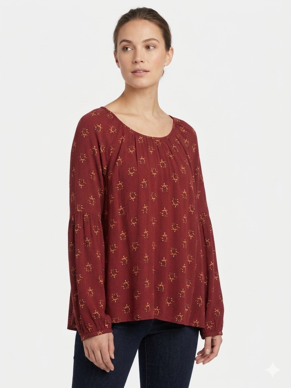 Sonoma NWOT Rust Red Floral Boho Long Sleeve Peasant Top